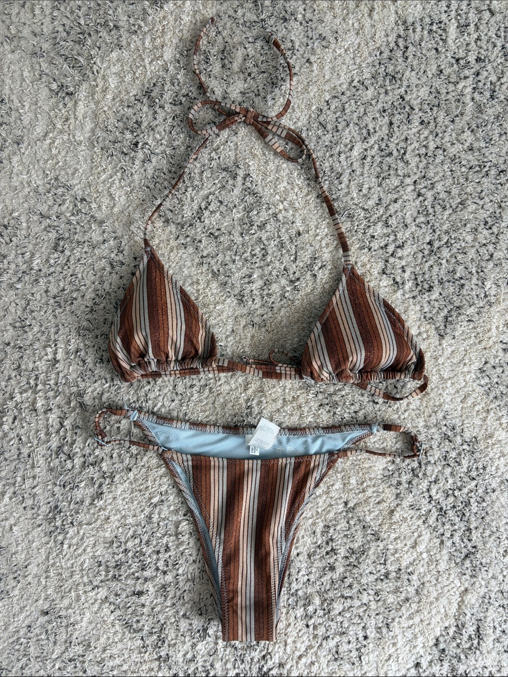 Aerie Striped Sparkly Gold Brown Cheeky Triangle Bikini XS Top / S Bottoms